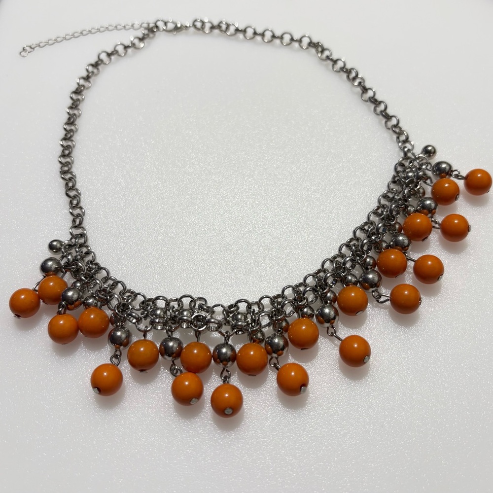 Orange Silver Cascading Bead Drop Dramatic Bold S… - image 3